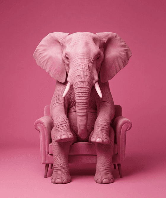 Elefante Rosa em uma poltrona