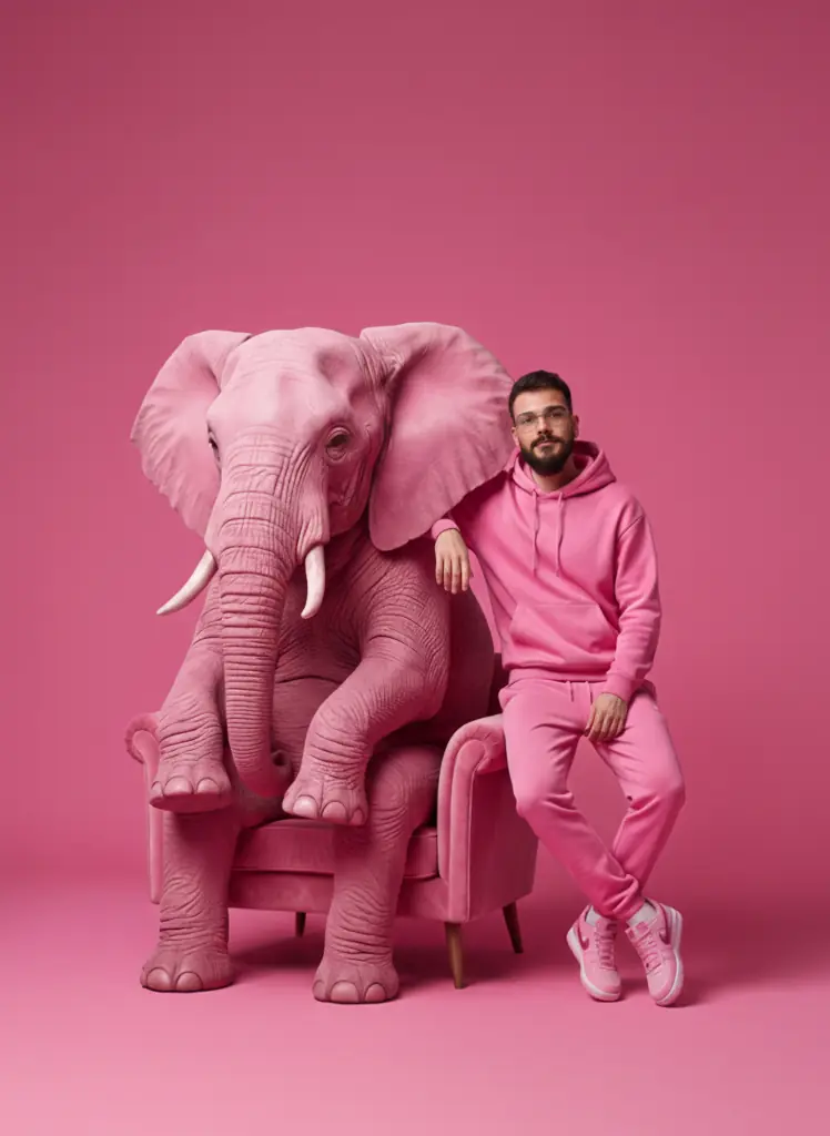 Bruno Palma com o elefante rosa
